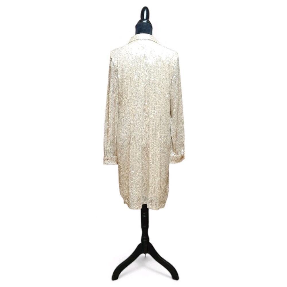 ELLEN WEAVER Dress Women's Cream, Silver Sequence Size XL Long-Sleeve NEW $120 - Picture 7 of 8